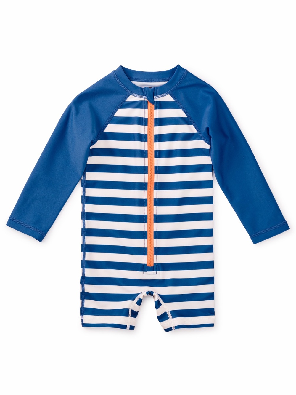 Tea Collection Blue & White Stripe Long-Sleeve Rashguard with Orange Zipper 6-9M